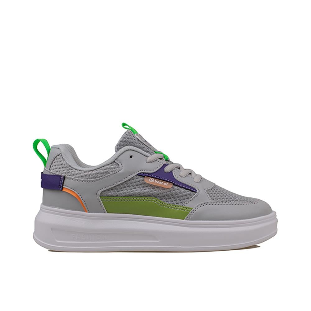 Trend Adımlar Gri  Memory Foam Ped Tabanlı Kalın Taban Kadın Sneaker
