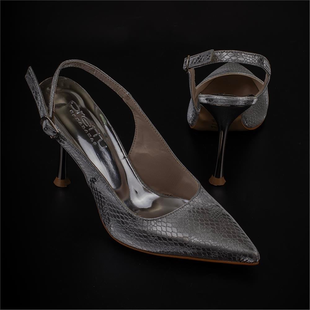 Trend Adımlar Gümüş  Elegance Satin Kadın Parlak Saten Klasik Ayakkabı