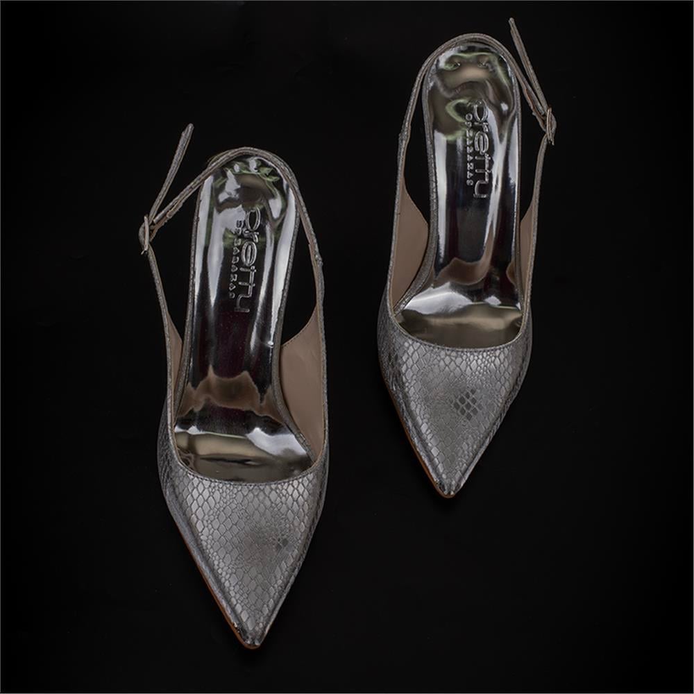 Trend Adımlar Gümüş  Elegance Satin Kadın Parlak Saten Klasik Ayakkabı
