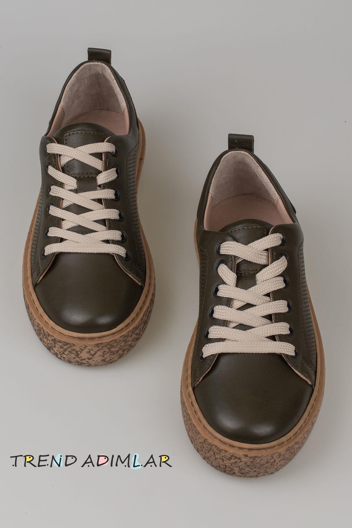 Trend Adımlar Haki  Opi Hakiki Deri Kadın Sneaker