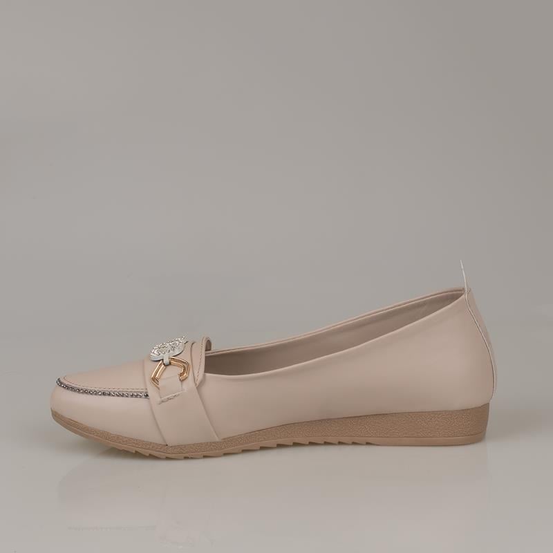 Trend Adımlar Krem  Comfort Taş İşlemeli Kadın Babet