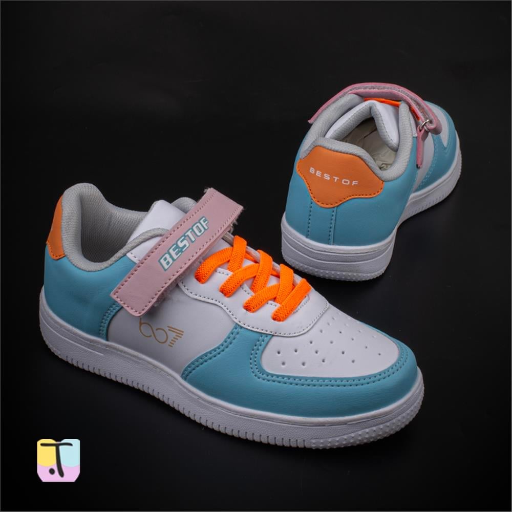 Trend Adımlar Mavi  Suni Deri Mevsimlik Filet Unisex Çocuk Sneaker
