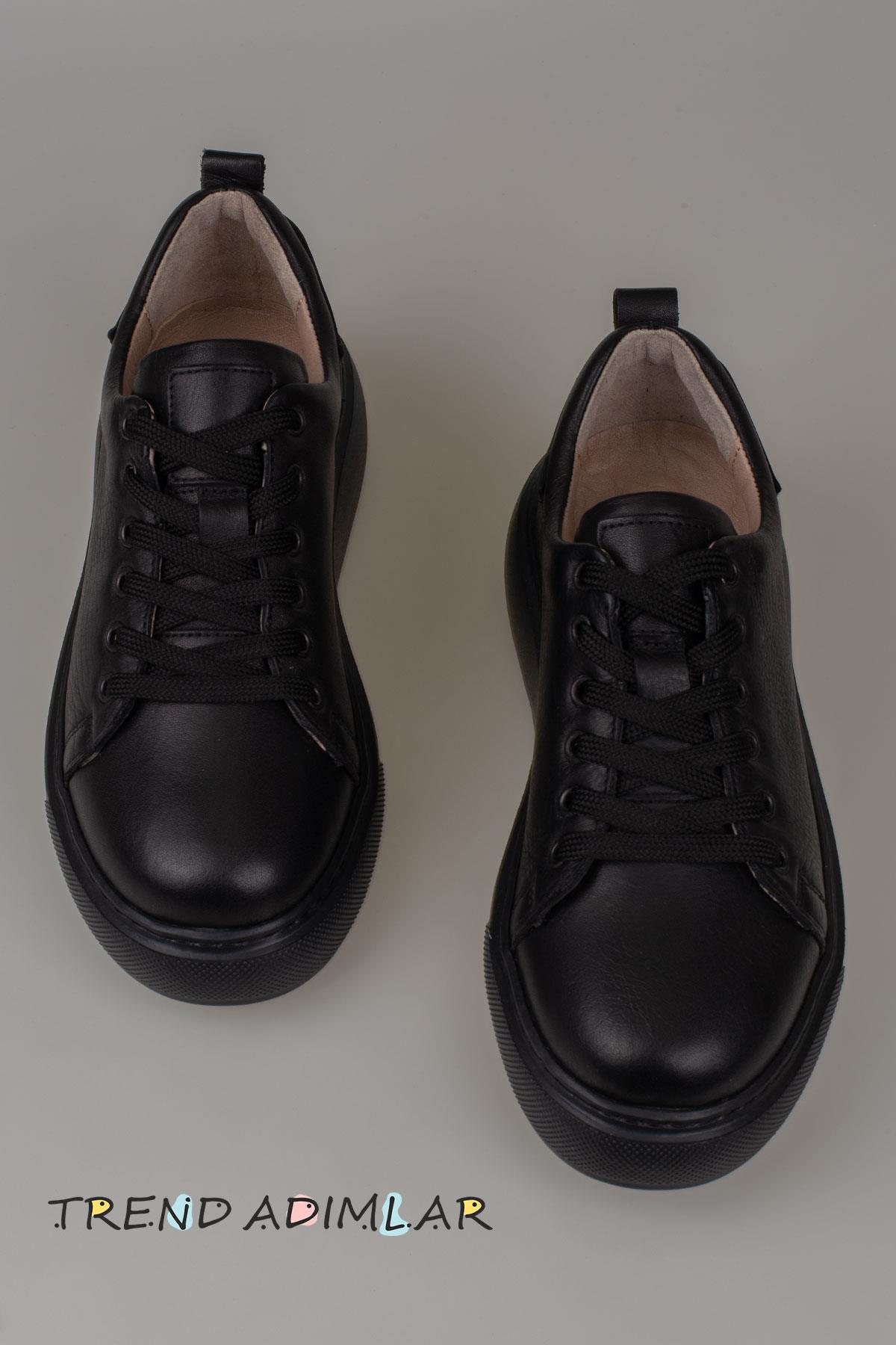 Trend Adımlar Siyah  Aura Kadın Hakiki Deri Sneaker