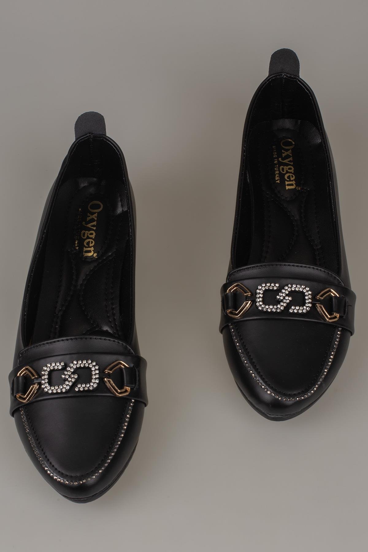 Trend Adımlar Siyah  Comfort Taş İşlemeli Kadın Babet
