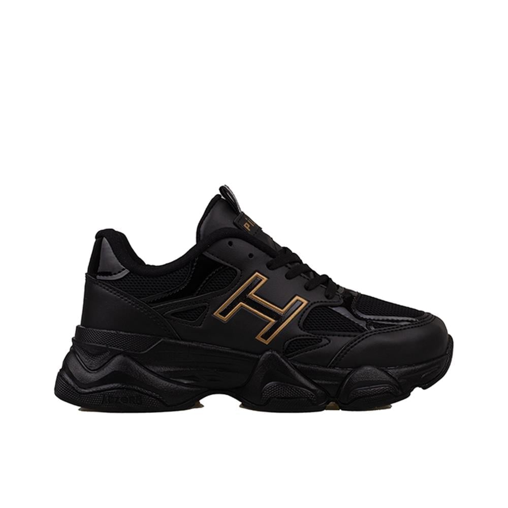 Trend Adımlar Siyah  Handa Kadın Bağcıklı Kalın Taban Sneaker