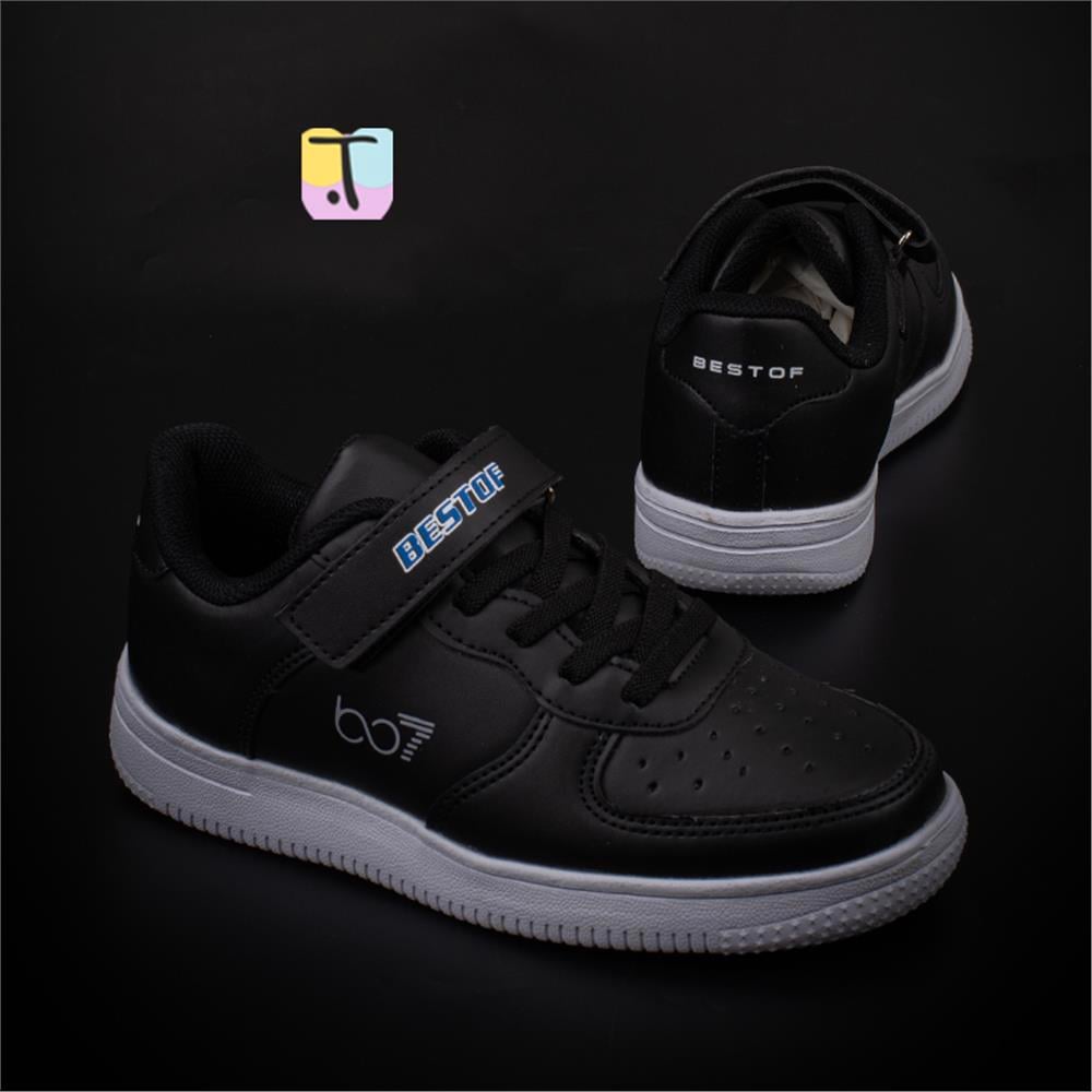 Trend Adımlar Siyah  Suni Deri Mevsimlik Filet Unisex Çocuk Sneaker