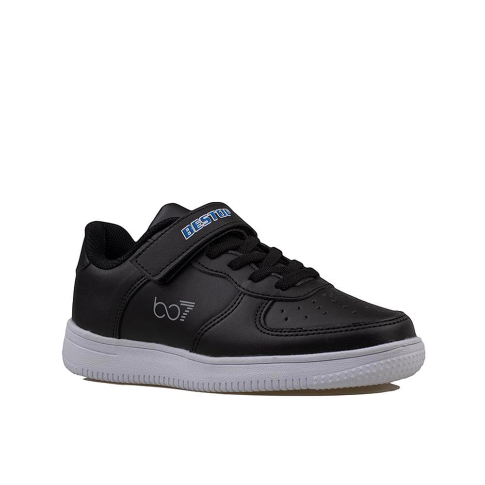 Trend Adımlar Siyah  Suni Deri Mevsimlik Filet Unisex Çocuk Sneaker