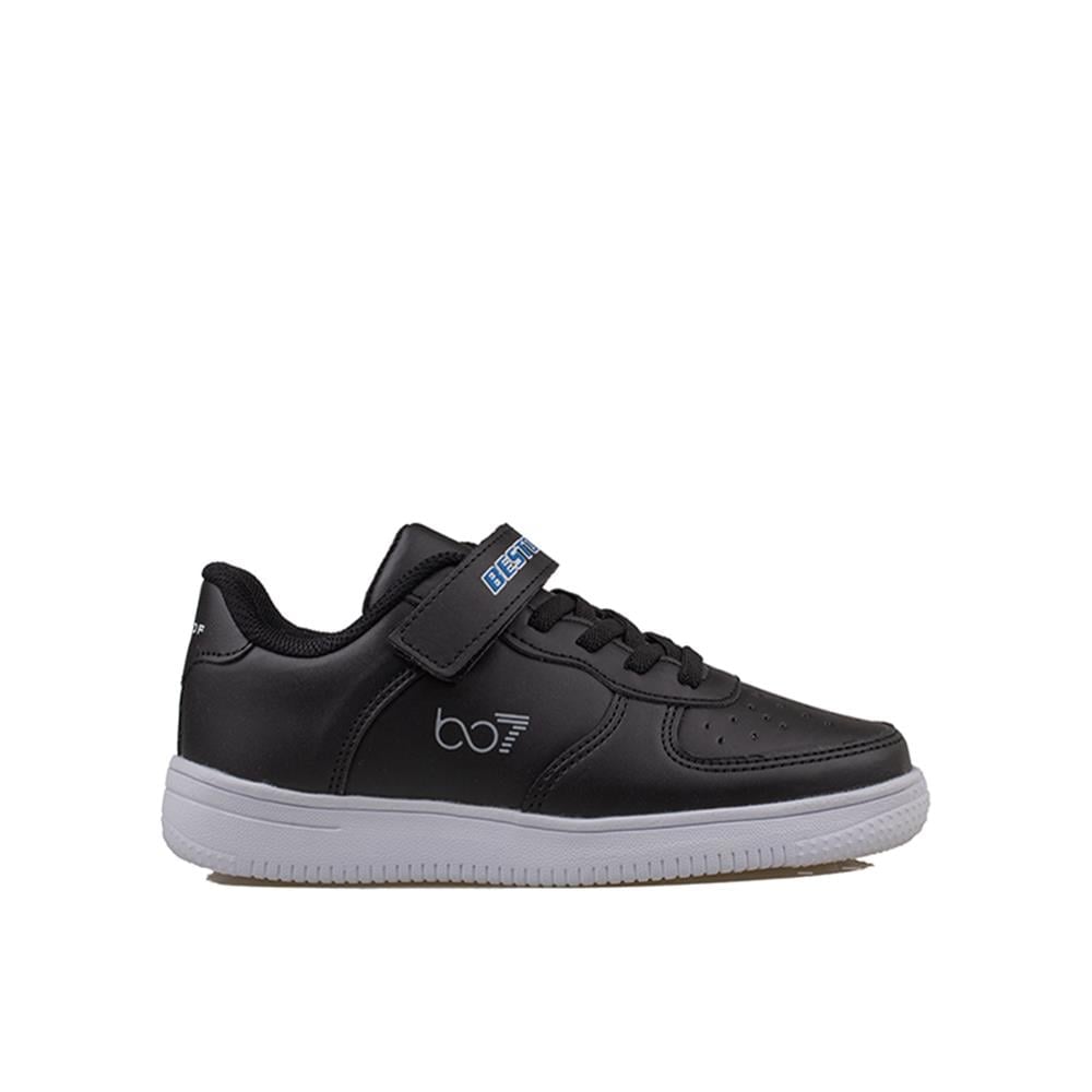 Trend Adımlar Siyah  Suni Deri Mevsimlik Filet Unisex Çocuk Sneaker