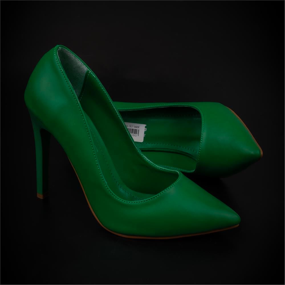 Trend Adımlar Yeşil  Kadın İnce Topuklu Sivri Burun Stiletto