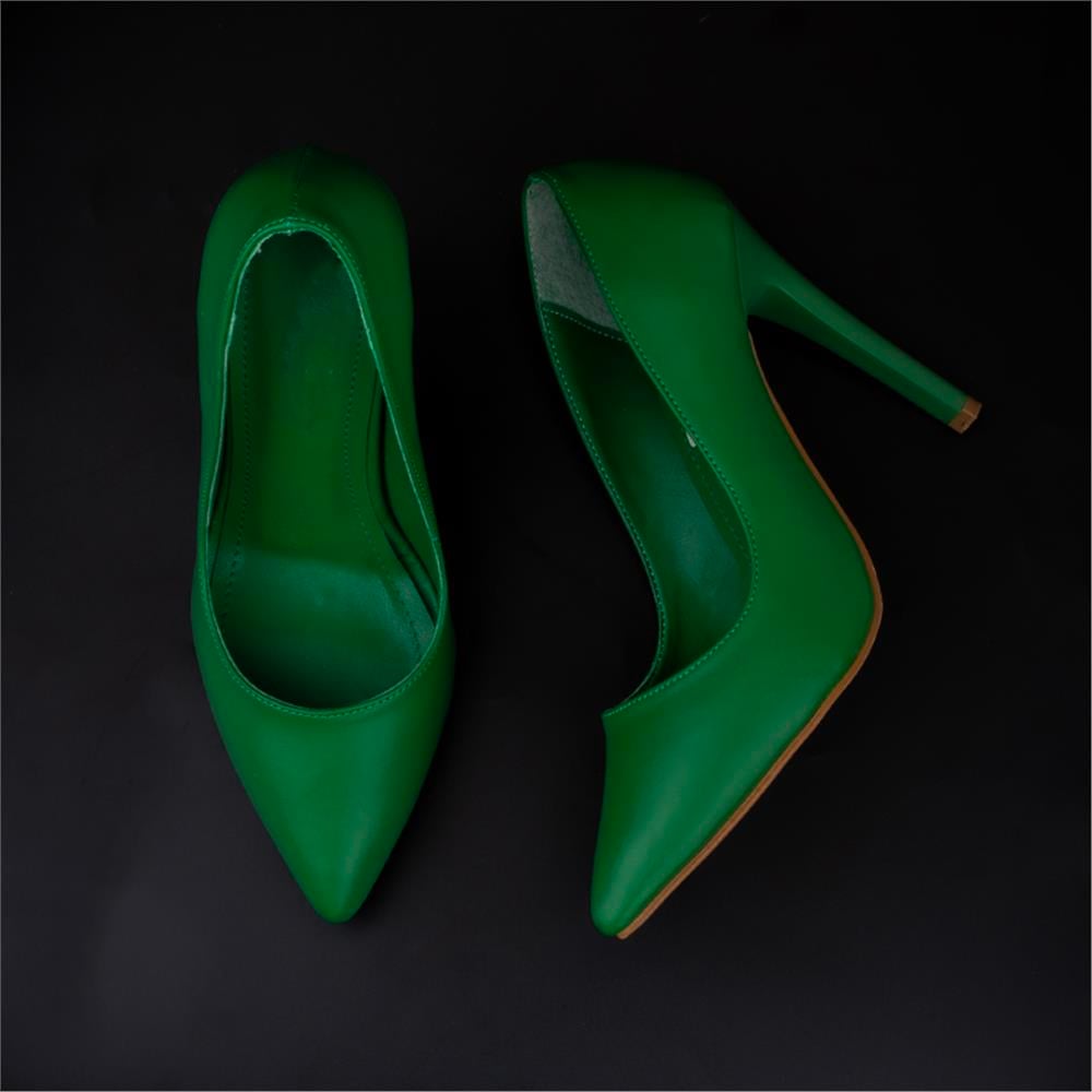 Trend Adımlar Yeşil  Kadın İnce Topuklu Sivri Burun Stiletto