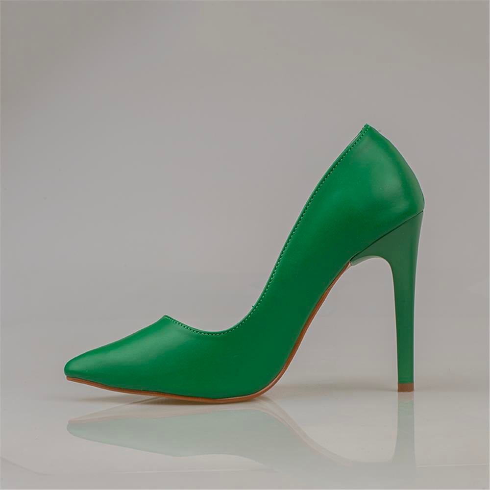 Trend Adımlar Yeşil  Kadın İnce Topuklu Sivri Burun Stiletto