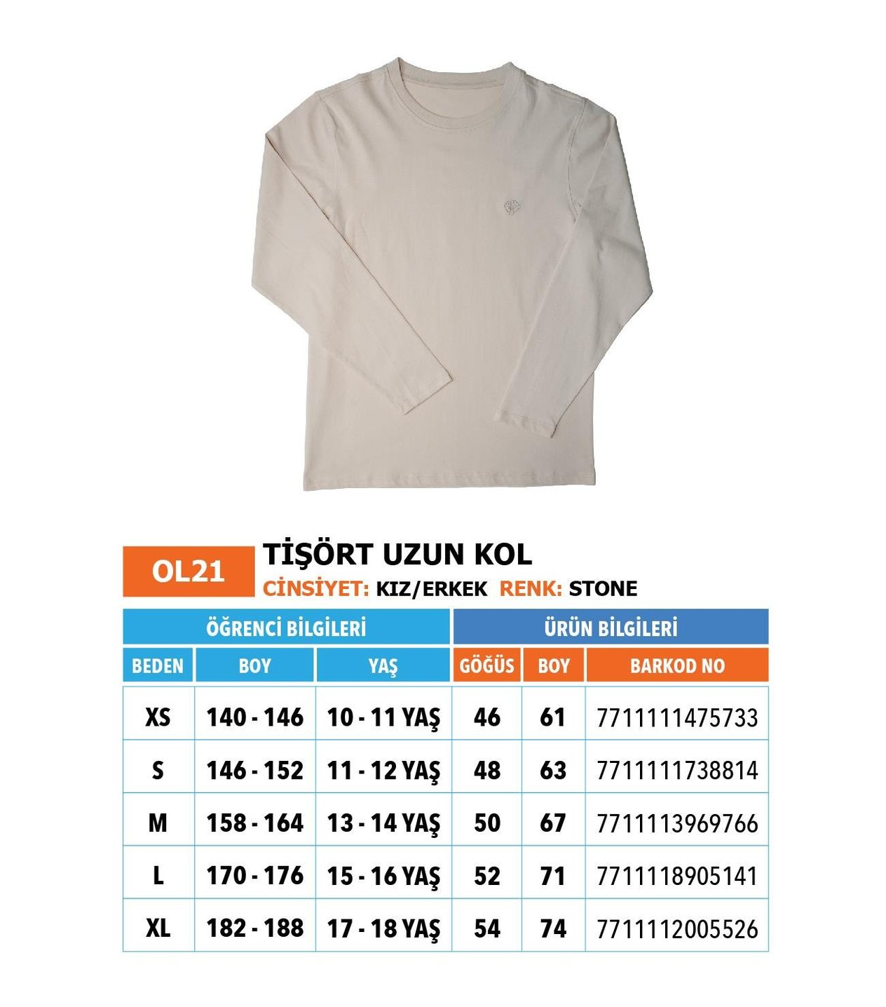 OO/Lise Basic (Düz) Tişört Uzunkol/ Krem