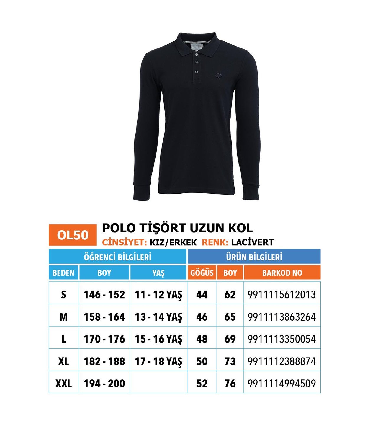 OO/Lise Lise Tİşört/ Polo Yaka/ Uzunkol/ Laci.