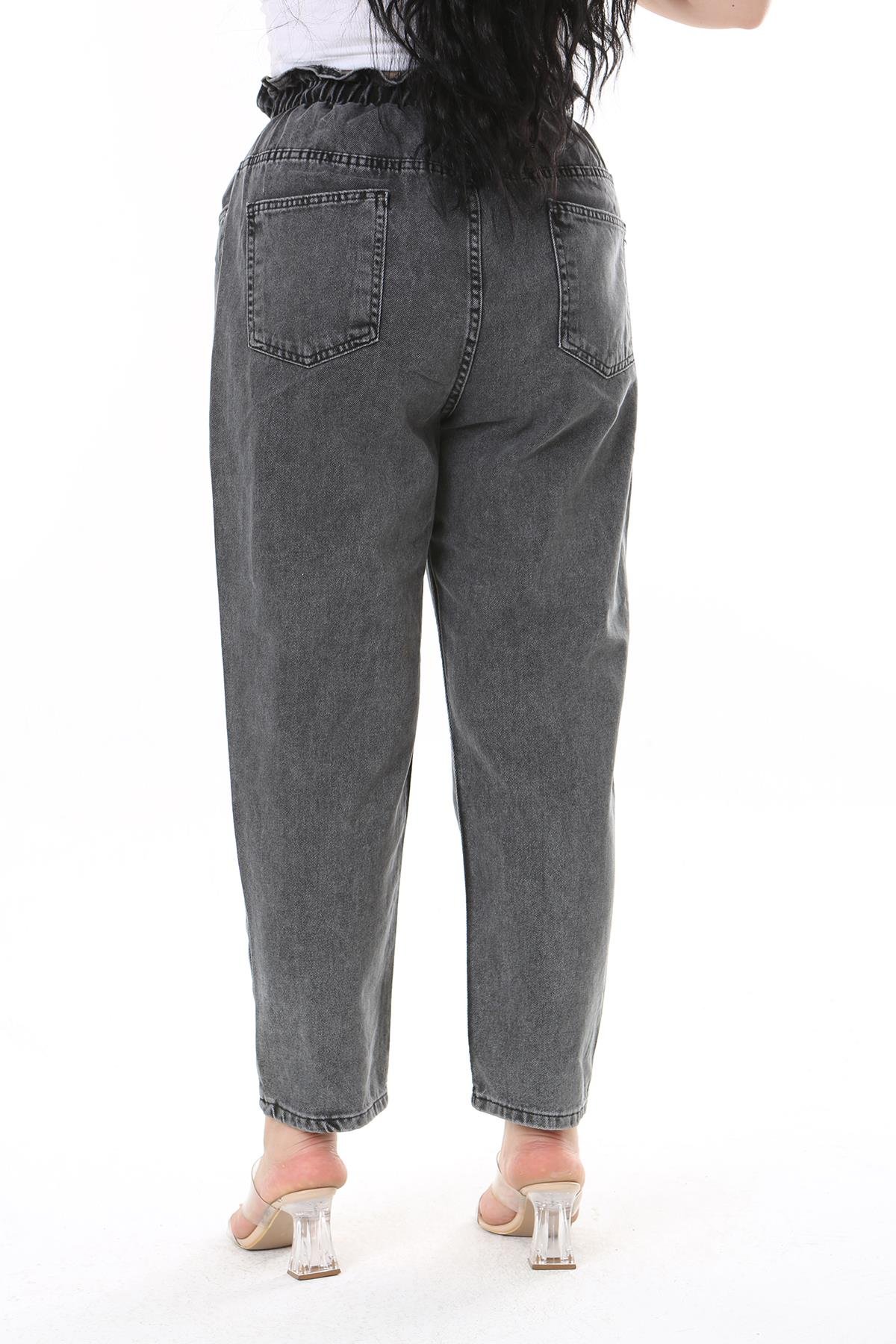 Kadın Büyük Beden Füme Beli Lastikli Kot Pantolon 65N38124