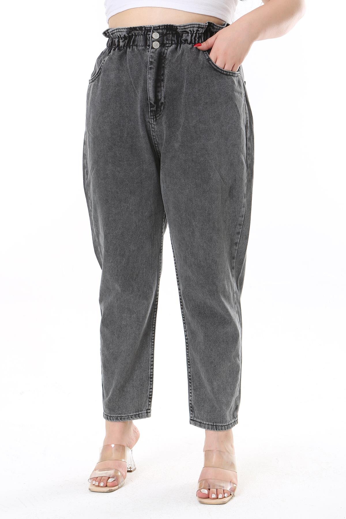 Kadın Büyük Beden Füme Beli Lastikli Kot Pantolon 65N38124