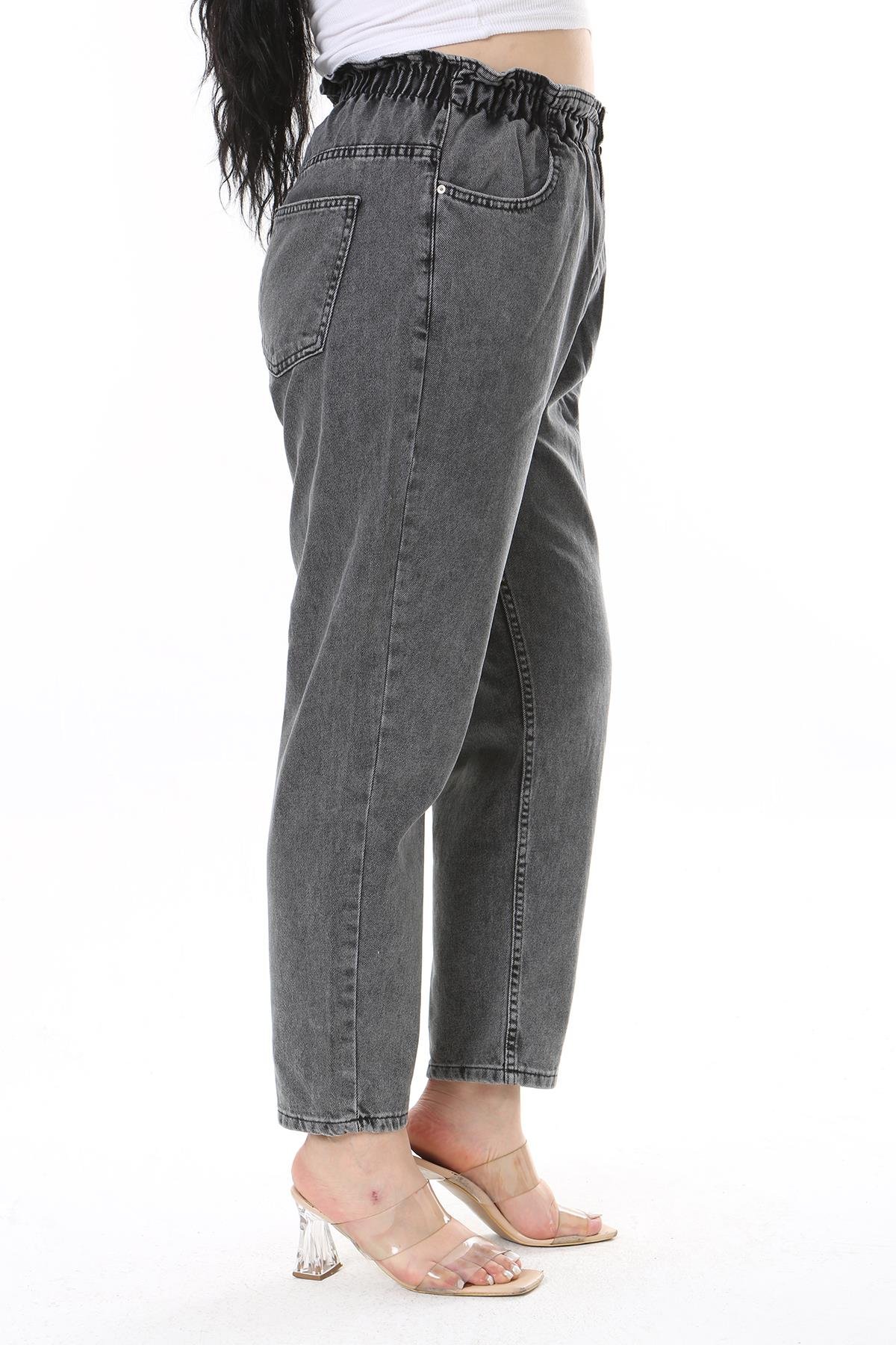 Kadın Büyük Beden Füme Beli Lastikli Kot Pantolon 65N38124