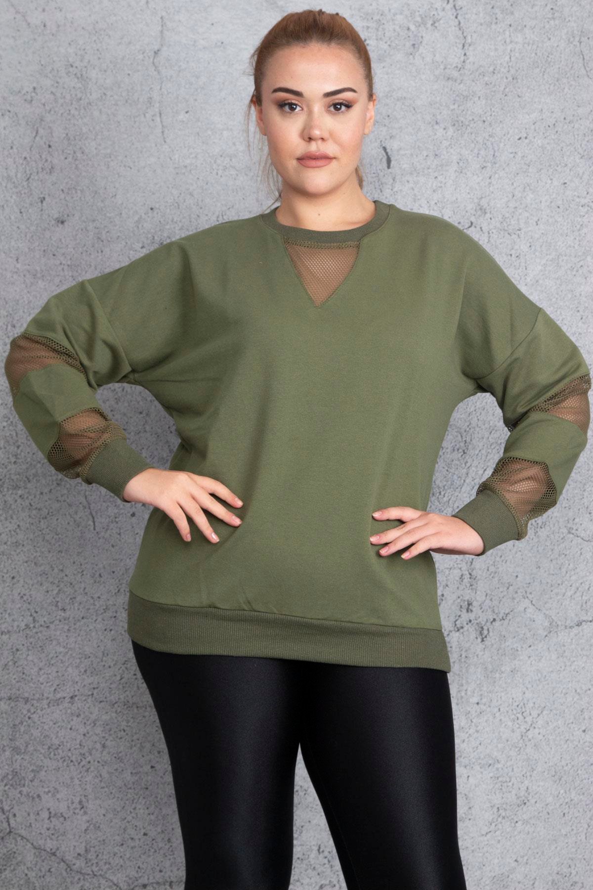 Kadın Haki Filedetaylı Sweatshirt 65N18844