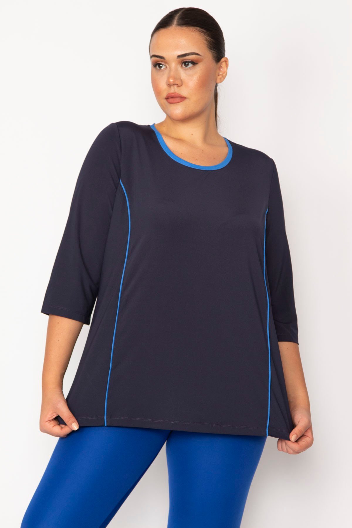 Kadın Lacivert Biye Ve Kup Detaylı Tunik 65N29275