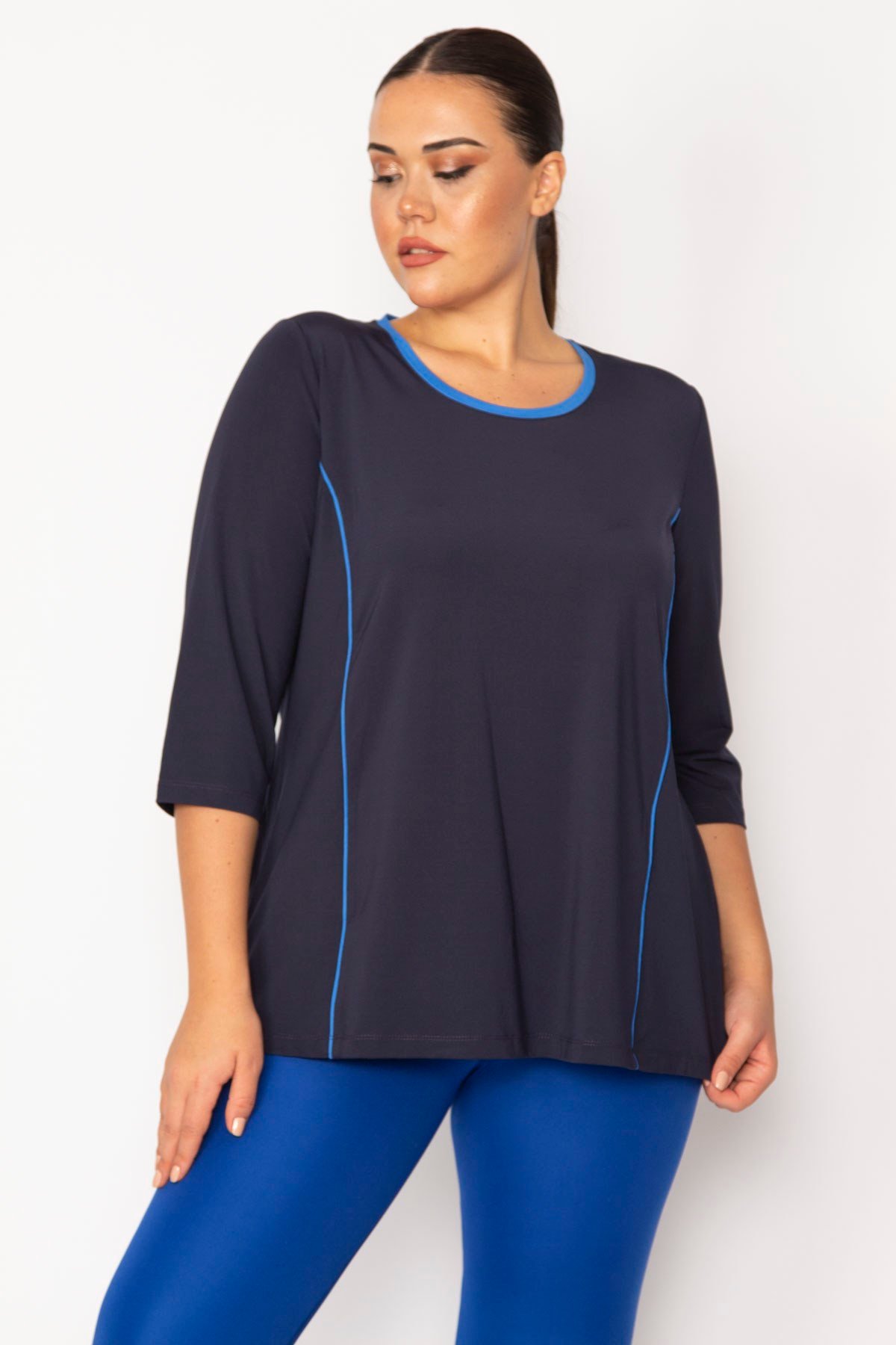 Kadın Lacivert Biye Ve Kup Detaylı Tunik 65N29275