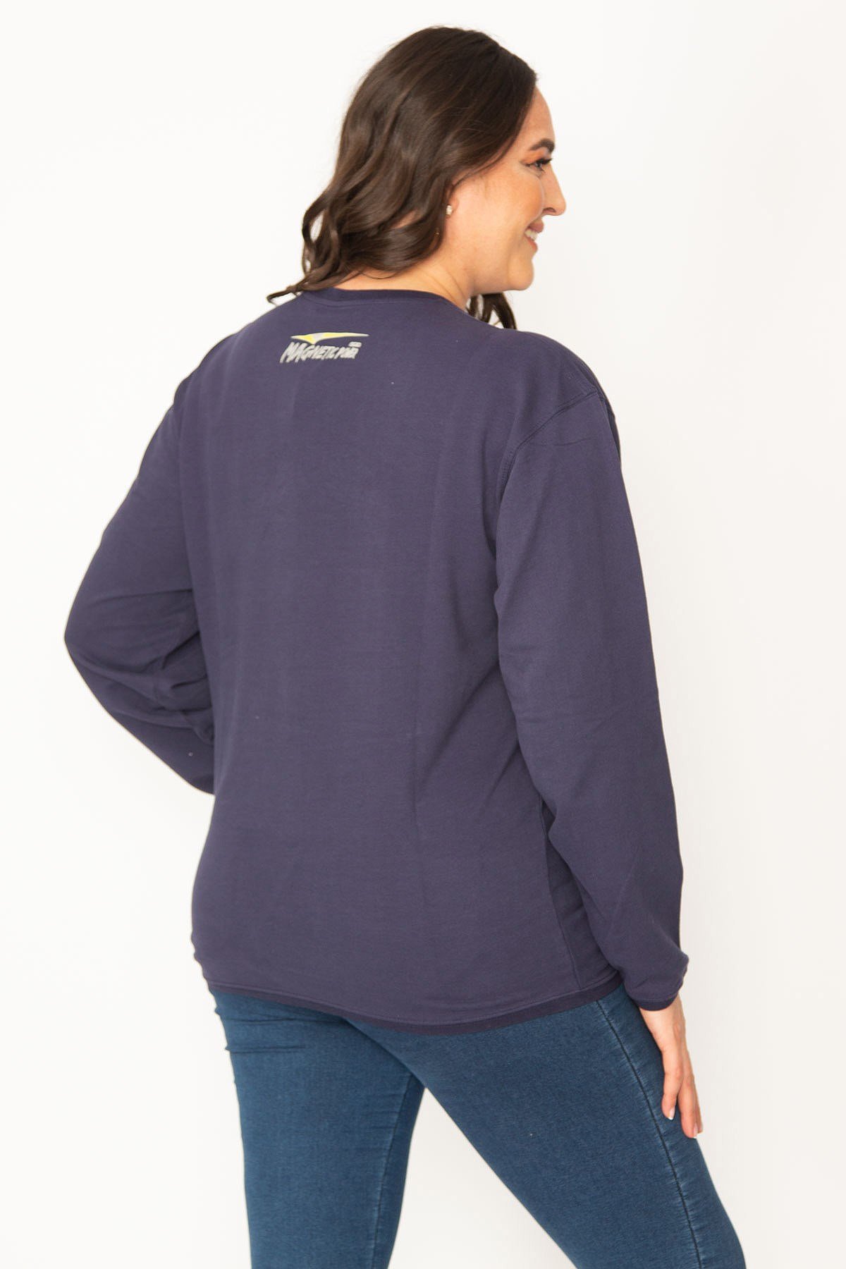 Kadın Lacivert Pamuklu Kumaş Kol Aplikeli Sweatshirt 65N31025