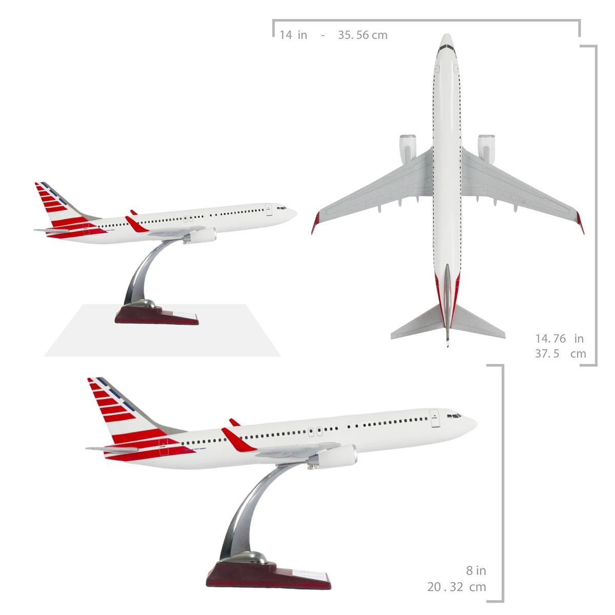 UCK0143Zekupp Boeing 737-800 1/100 Ölçek Kırmızı Mavi Çizgi Detaylı Maket Uçak