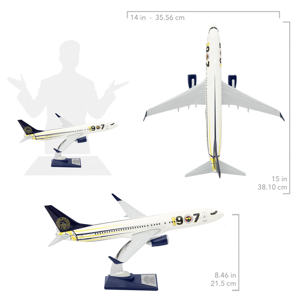UCK0187Zekupp Boeing 737-800 1/100 Ölçek Fenerbahçe Lisanslı 1907 Tasarım Maket Uçak