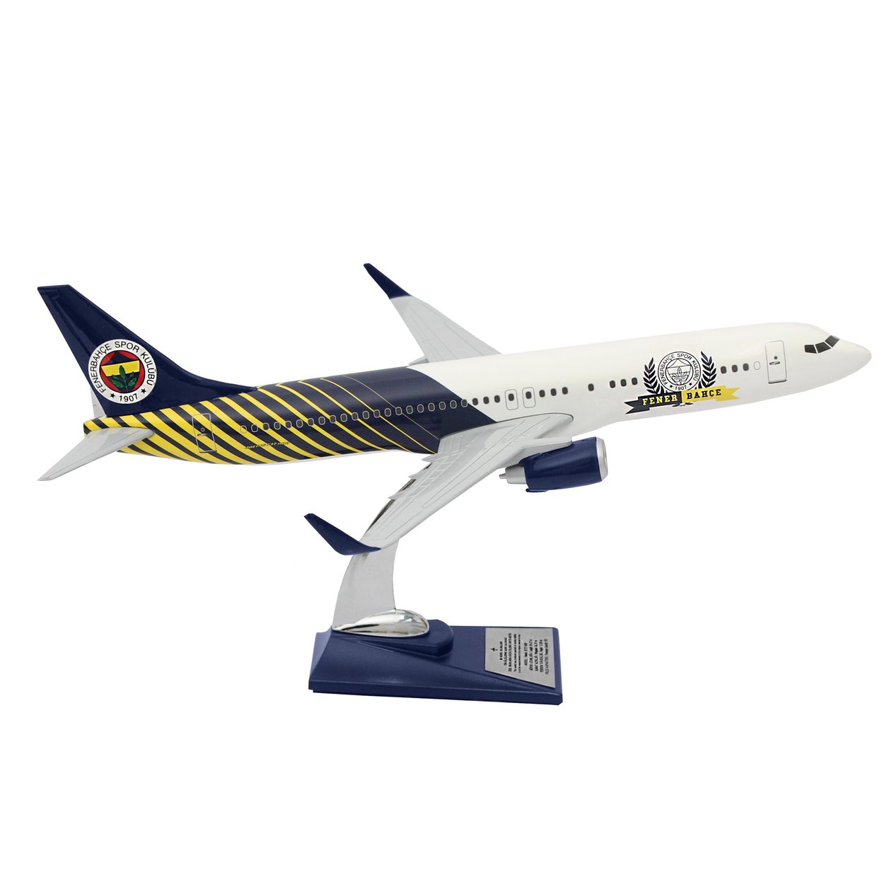 UCK0188Zekupp Boeing 737-800 1/100 Ölçek Fenerbahçe Lisanslı Çizgili Tasarım Maket Uçak