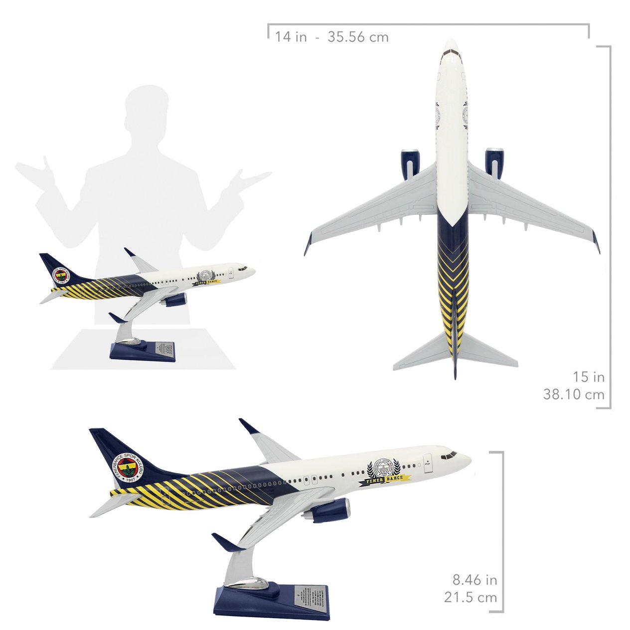 UCK0188Zekupp Boeing 737-800 1/100 Ölçek Fenerbahçe Lisanslı Çizgili Tasarım Maket Uçak