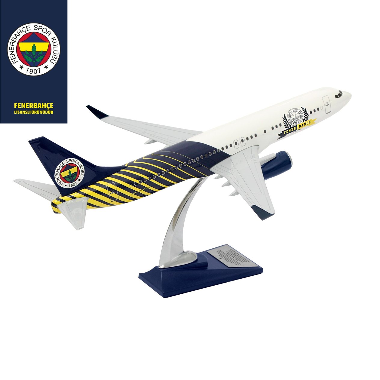 UCK0188Zekupp Boeing 737-800 1/100 Ölçek Fenerbahçe Lisanslı Çizgili Tasarım Maket Uçak
