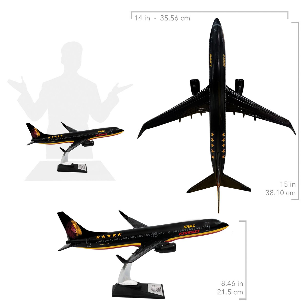 UCK0211Zekupp Boeing 737-800 1/100 Ölçek Klasik Aslan Tasarımlı Siyah Maket Uçak