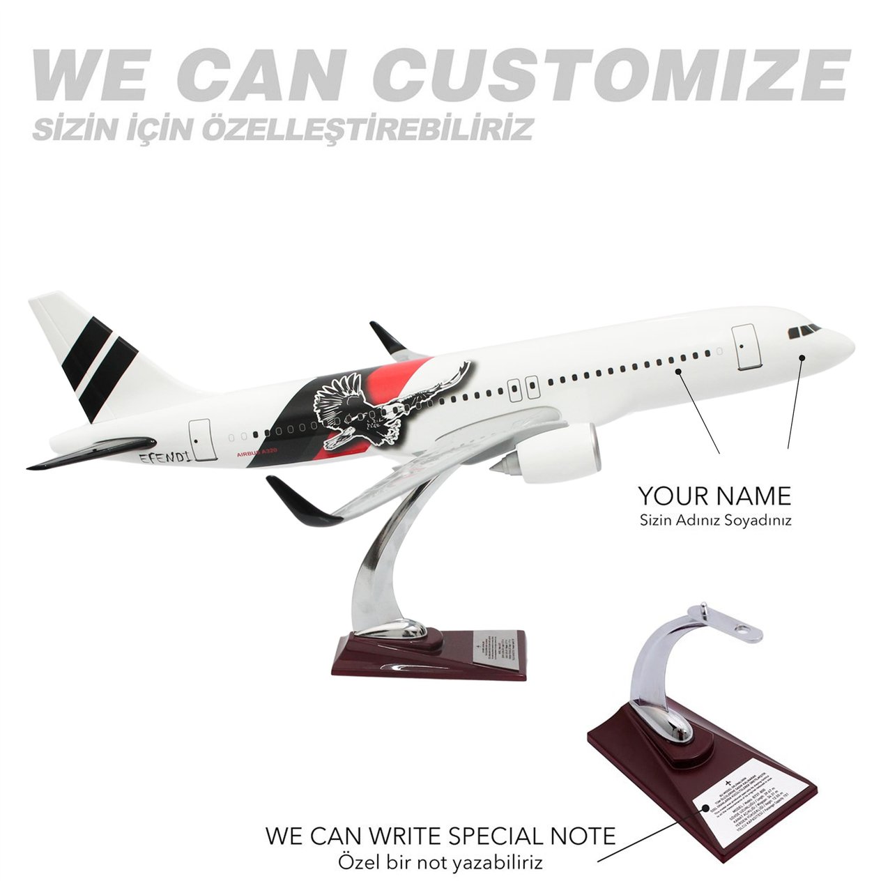 UCK0218Zekupp Airbus 320-200 1/60 Ölçek Kartal Tasarım Beyaz Keman BoyMaket Uçak