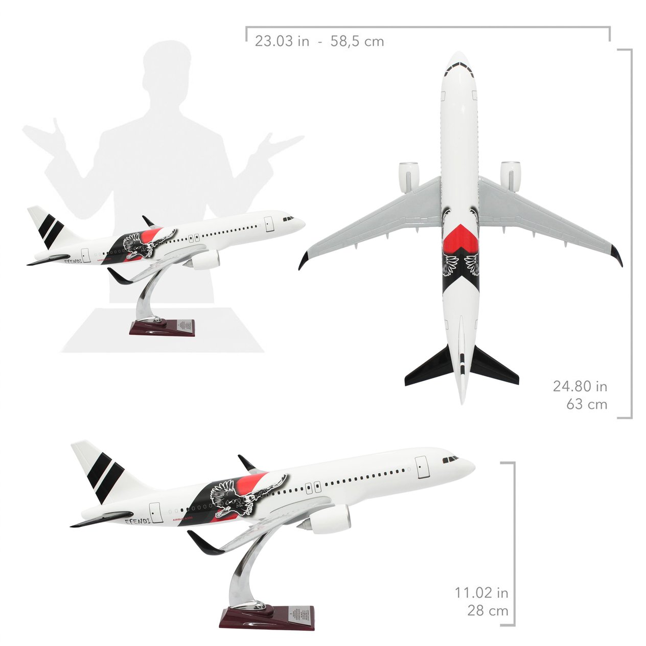 UCK0218Zekupp Airbus 320-200 1/60 Ölçek Kartal Tasarım Beyaz Keman BoyMaket Uçak