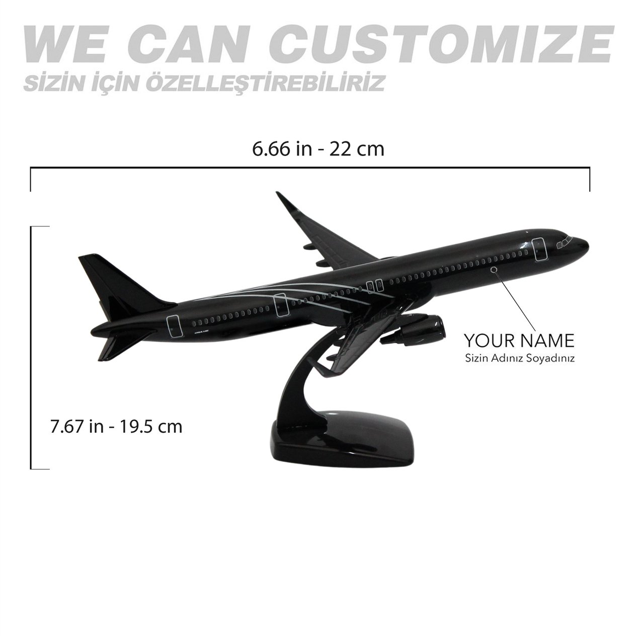 UCK0222Zekupp Airbus A321 1/200 Ölçek  Siyah Çizgili Tasarım Plastik Maket Uçak