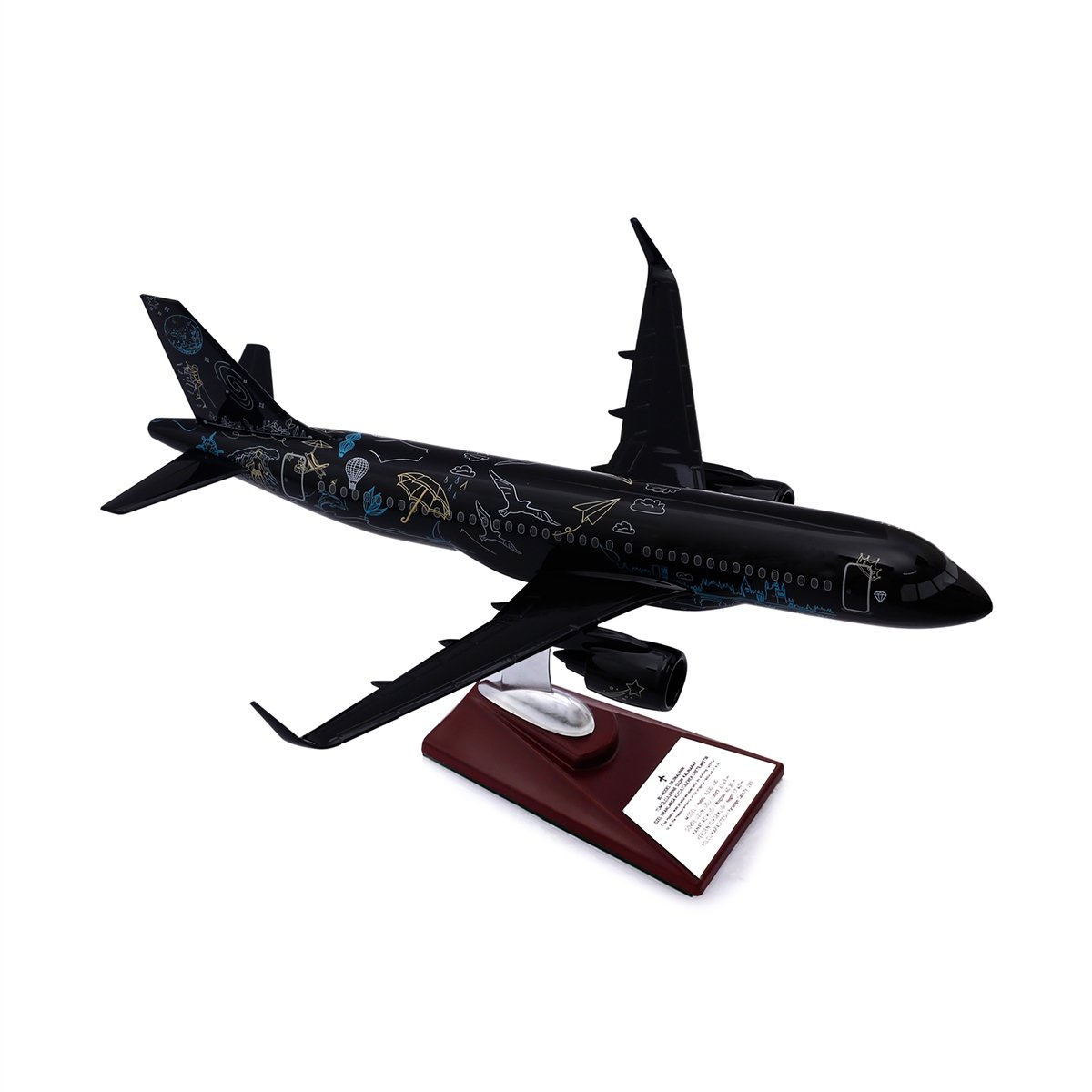 Zekupp - Maket Uçak - Airbus 320-200 1/100 - SİYAH DESENLİ ÖZEL TASARIM Model Uçak