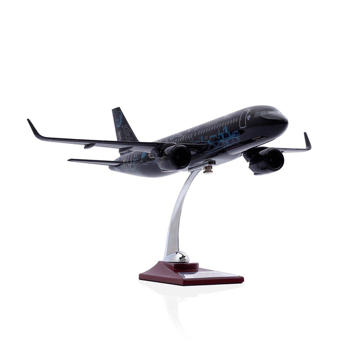 Zekupp - Maket Uçak - Airbus 320-200 1/100 - SİYAH DESENLİ ÖZEL TASARIM Model Uçak