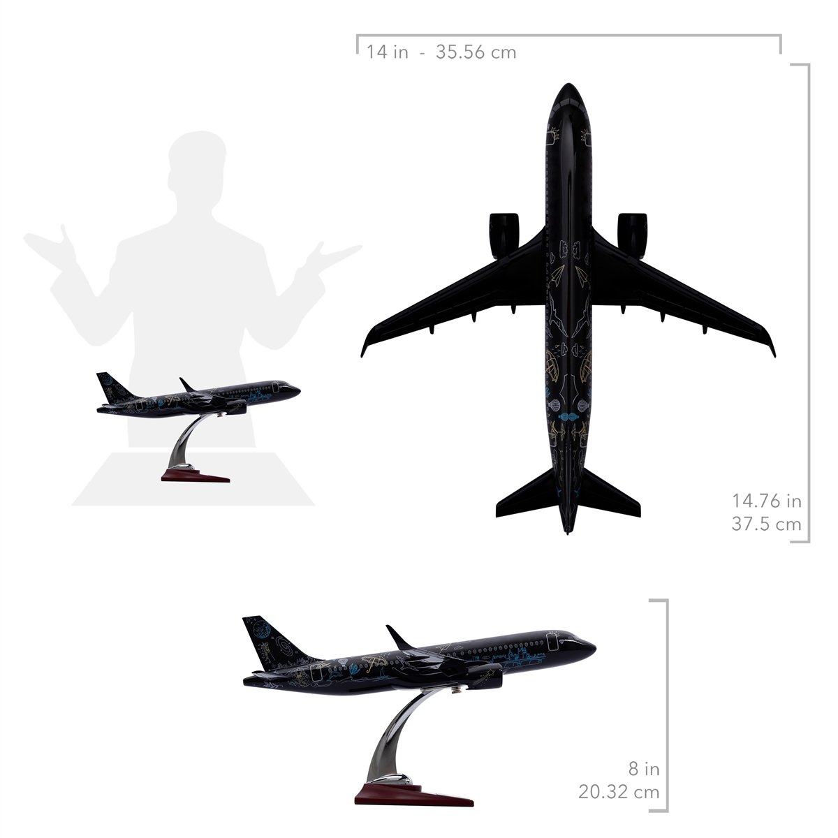 Zekupp - Maket Uçak - Airbus 320-200 1/100 - SİYAH DESENLİ ÖZEL TASARIM Model Uçak
