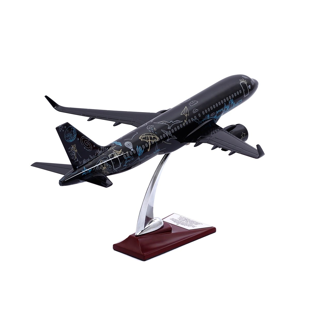 Zekupp - Maket Uçak - Airbus 320-200 1/100 - SİYAH DESENLİ ÖZEL TASARIM Model Uçak