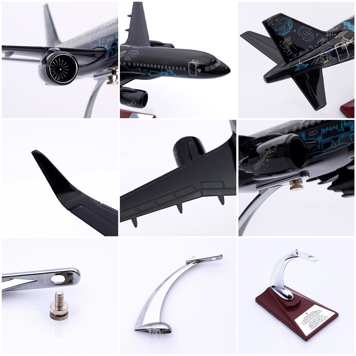 Zekupp - Maket Uçak - Airbus 320-200 1/100 - SİYAH DESENLİ ÖZEL TASARIM Model Uçak