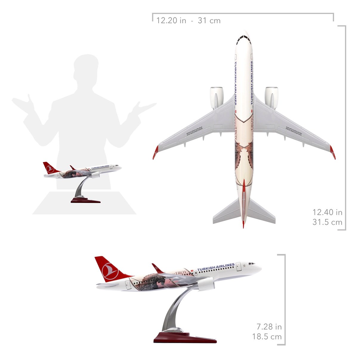 Zekupp - THY LİSANSLI Maket Uçak, Airbus A320-200 1/100, THY TROYA Tasarımlı Model Uçak