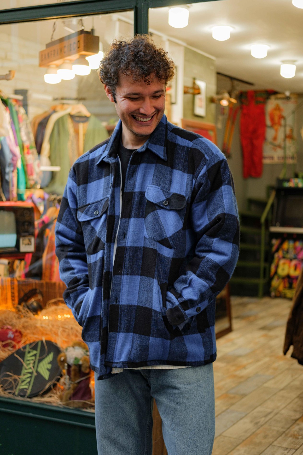 Vintage İçi Kürklü Ekoseli Unisex Ceket