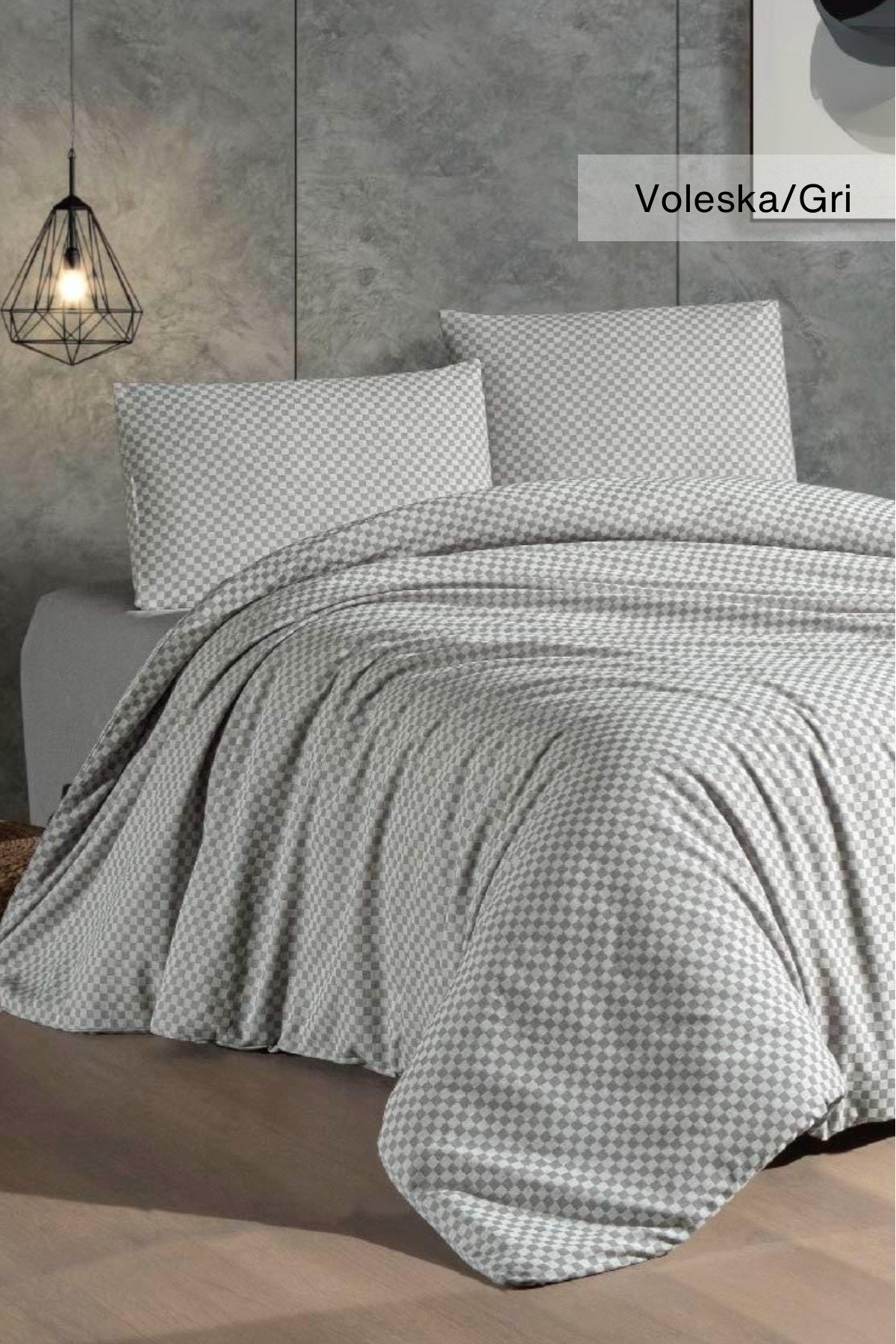 ÇİFT KİŞİLİK %100 PAMUK İPLİKTEN BOYALI NEVRESİM 200X220 ÇARŞAF 225X260 YASTIK KILIFI 50X70(2ADET)  VOLESKA GRİ