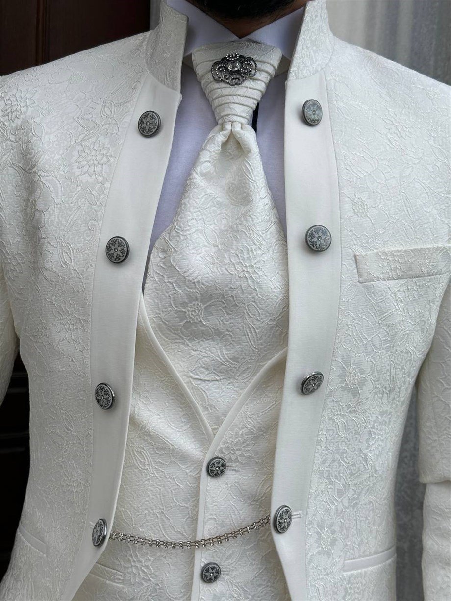 Damatlık İtalyan Kesim Slim Fit Beyaz  SD3430
