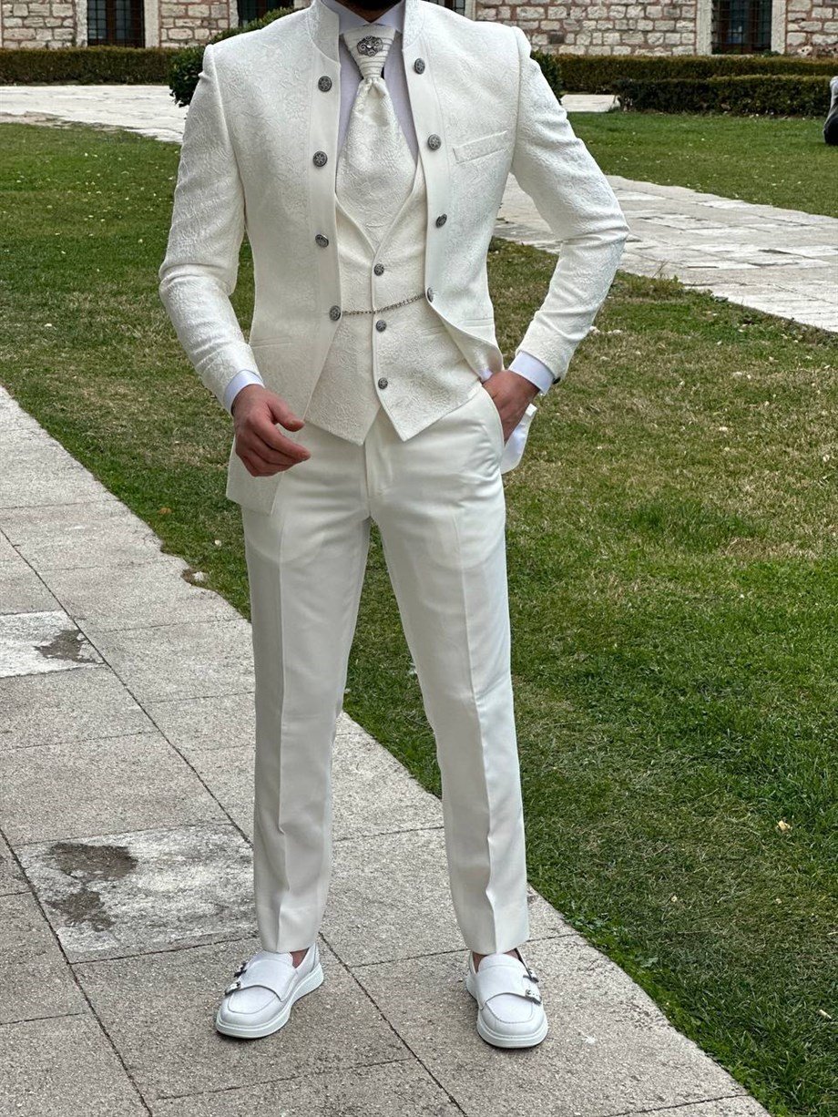Damatlık İtalyan Kesim Slim Fit Beyaz  SD3430