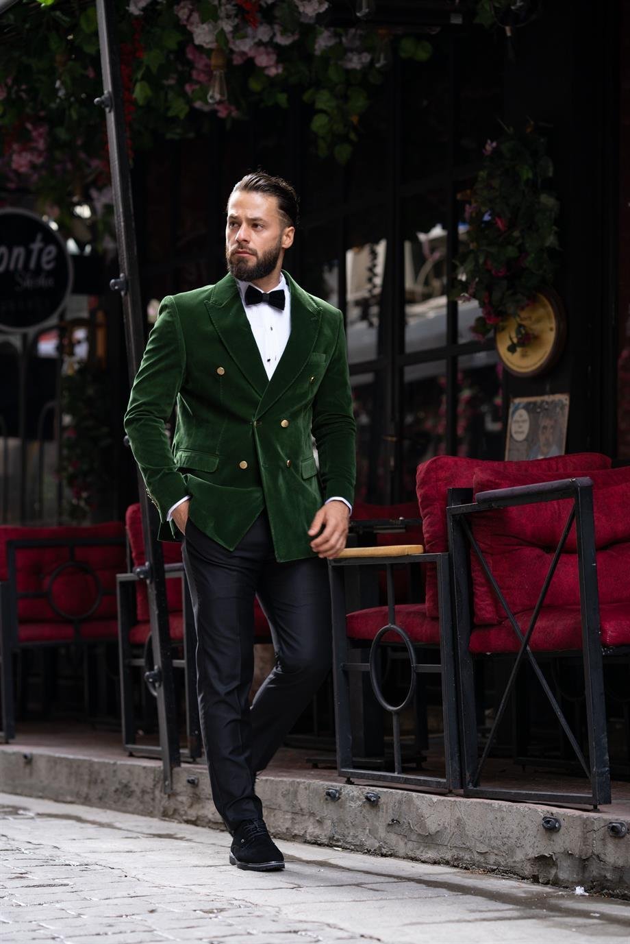 Damatlık Smokin Kadife İtalyan Kesim Slim Fit Yeşil SD3461