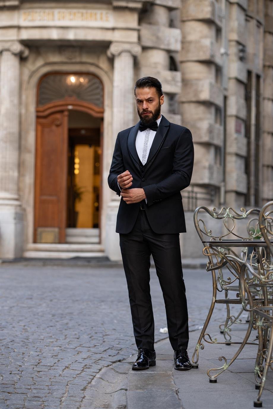 Damatlık Smokin Yelekli İtalyan Kesim Slim Fit Siyah SD3456