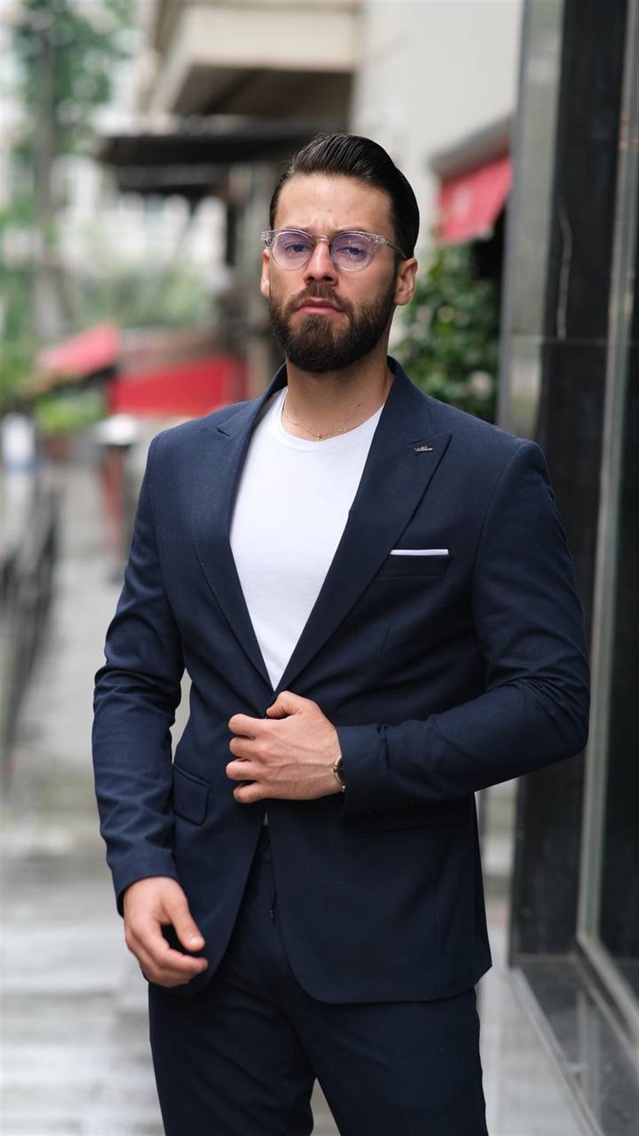 İtalyan Kesim Lacivert Spor İpli Takım Elbise - Slım Fıt SD4942