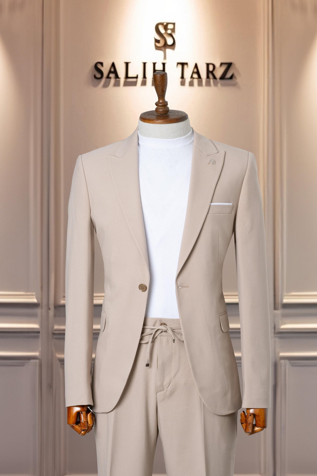Takım Elbise İtalyan Kesim Spor İpli SlimFit Krem SD41046