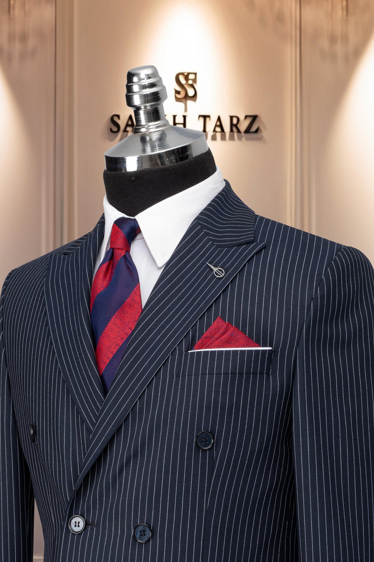 Takım Elbise Kruvaze SlimFit Çizgili Lacivert SD42152