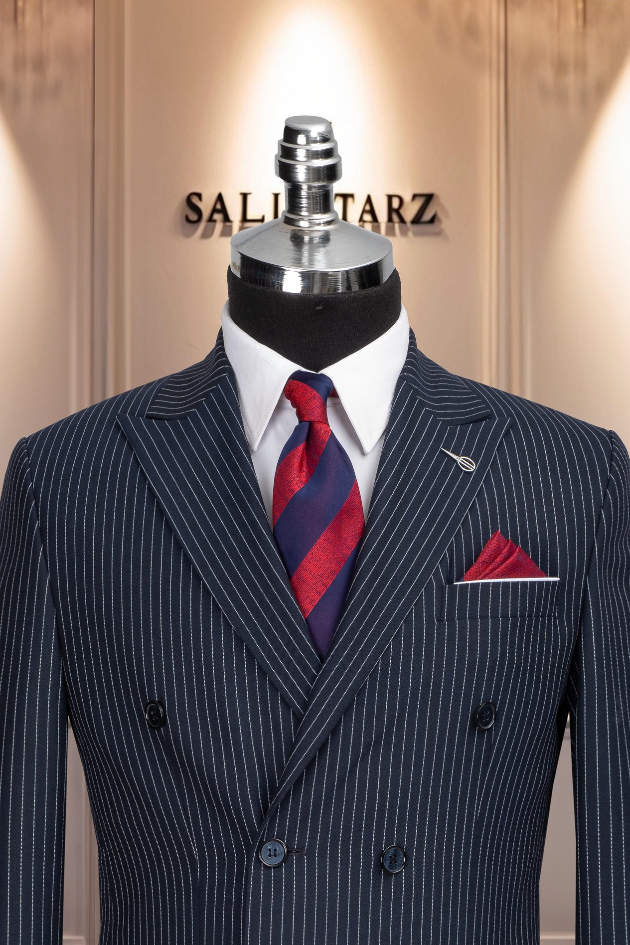 Takım Elbise Kruvaze SlimFit Çizgili Lacivert SD42152