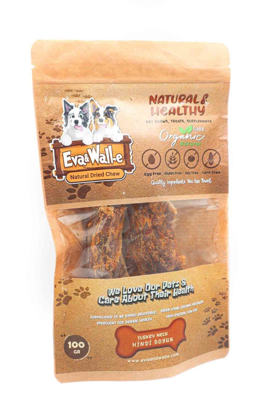 Eva and Wall-e Kurutulmuş Hindi Boyun Köpek Çiğnemeliği %100 Doğal Ve Organik Köpek Ödülü Özel Seri